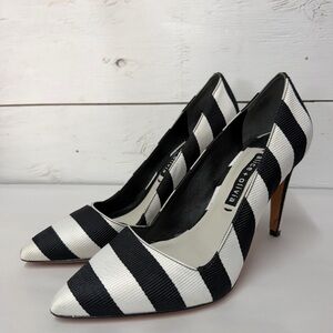 Alice + Olivia Black and White Striped Pointed 95 Pumps